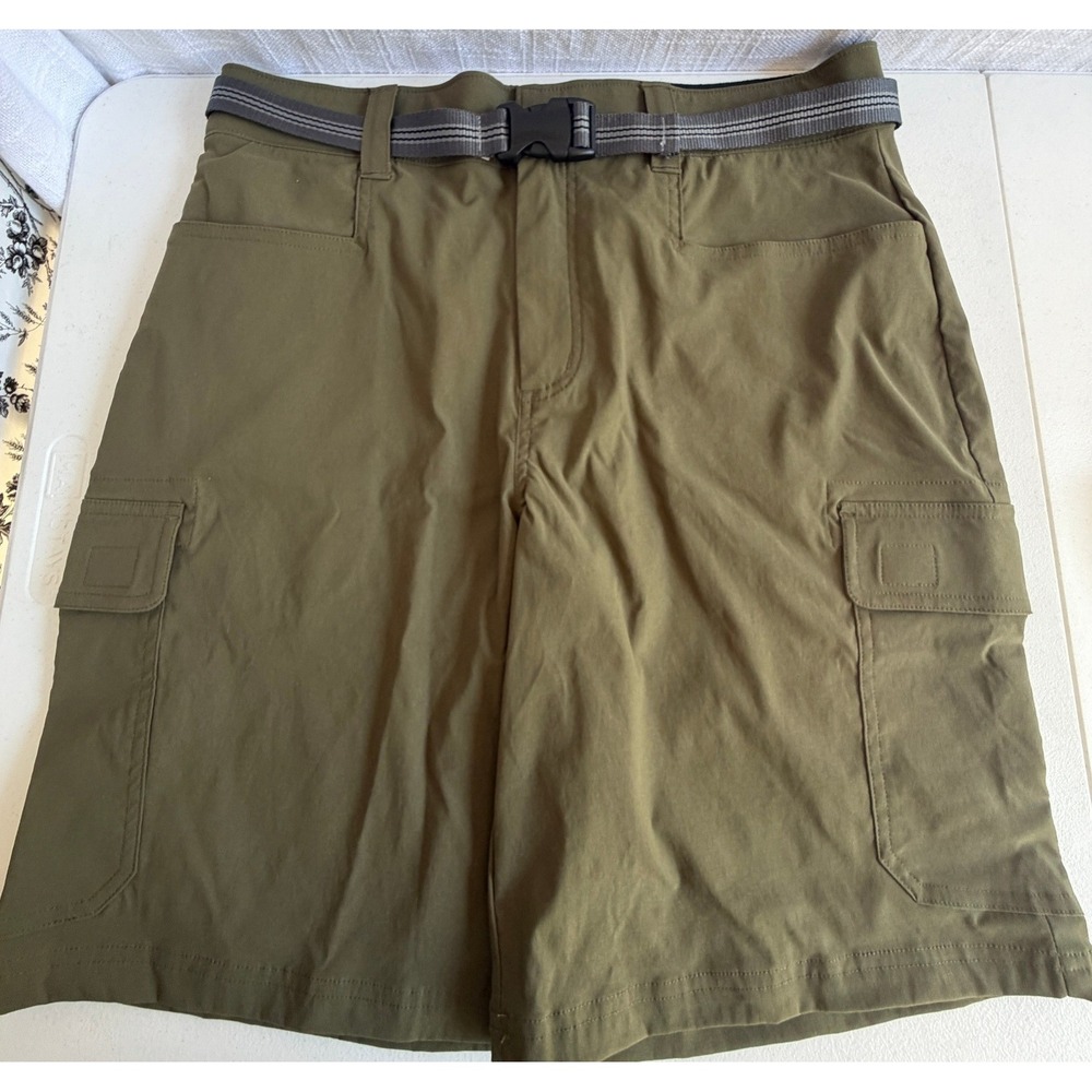 Orvis Mens Cargo Shorts Olive Green Quick Dry Hiking Fishing with Belt Size 33